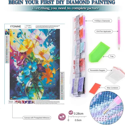 Vista 2 de 1tonine Kit de pintura de diamantes de flores coloridas 5D para adultos, kit de pintura de diamante redondo de taladro completo por números, pintura