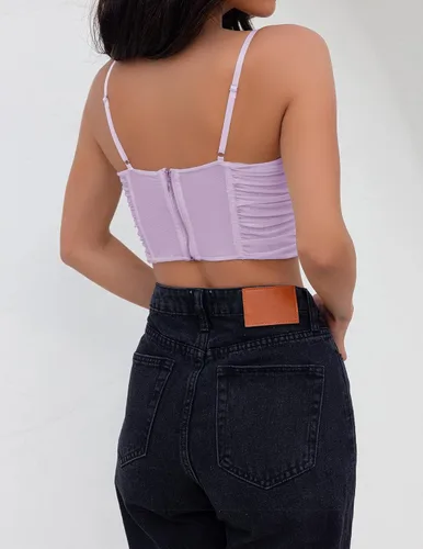 Vista 3 de ZESICA Corsé sexy para mujer, con tirantes delgados, espalda descubierta, Y2K, club, fiesta, corsé