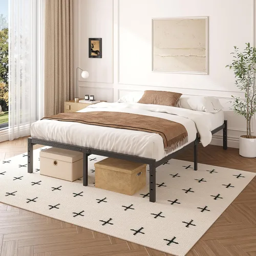 Vista 17 de 12 Inch Heavy Duty Black Metal Platform Bed Frame with Mattress Support, Twin Platform Bed Frame with Under Bed Storage, No Box Spring Needed, Easy