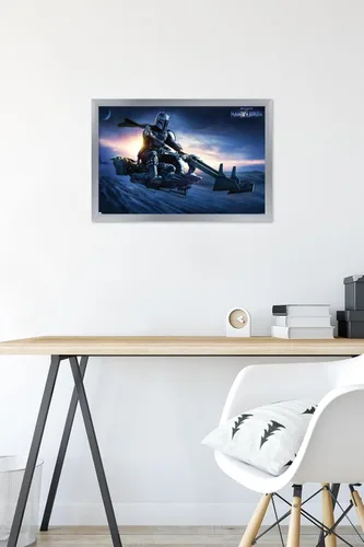 Vista 38 de Star Wars: The Mandalorian - Póster de pared Grogu Sunset Speeder, 34 pulgadas de largo x 22.4 W, versión premium sin marco