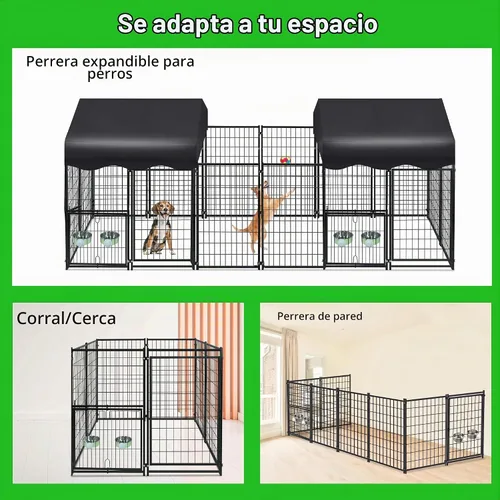 Vista 8 de Perrera para Perros al Aire Libre 4x4.2x4.5 pies, Perrera Exterior para Perros con Techo, Perreras Grandes para Perros con Puerta Giratoria y 2