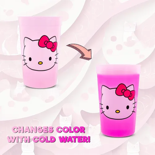 Vista 2 de Silver Buffalo Sanrio Hello Kitty - Paquete de 4 vasos de plástico que cambian de color, 15 onzas