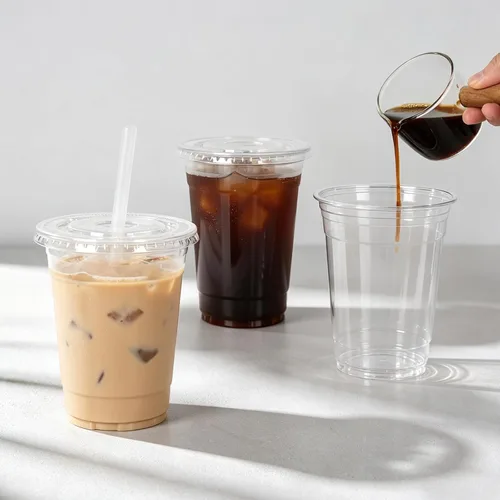 Vista 5 de Paquete de 100 vasos de plástico transparente de 16 onzas con tapas y pajitas, tazas desechables para café helado para llevar, vasos resistentes