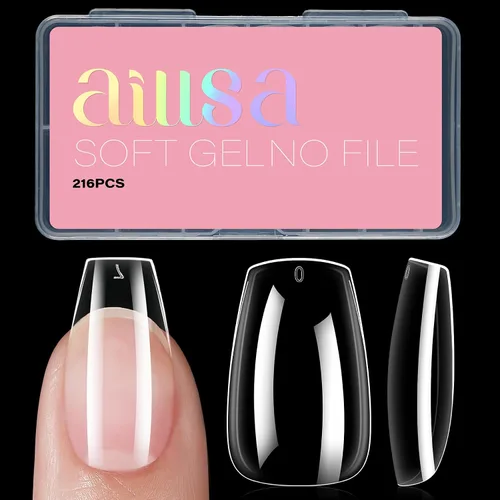 Vista 16 de AILLSA - Puntas de uñas de almendra medianas, 216 puntas de gel transparentes para bricolaje Full Cover, No Extra Filing Needed, Nails Extension