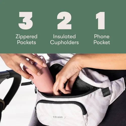 Vista 5 de Colugo Organizador de cochecito On-The-Go con cremallera, organizador con soporte para tazas, accesorios de cochecito para padres especialmente