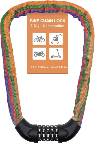 Vista 18 de NDakter Cerradura de cadena para bicicleta, combinación de 5 dígitos, resistente, antirrobo, cerradura de bicicleta de seguridad