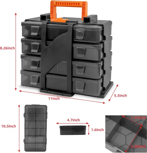 Vista 7 de ZKH Caja organizadora de piezas pequeñas, organizador de caja de aparejos transparente con compartimentos de 4 x 12 pulgadas, divisores extraíbles