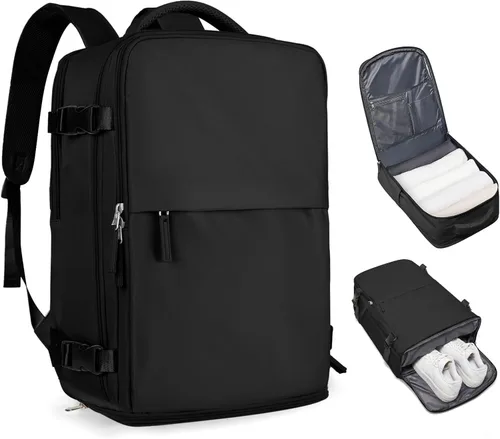 Vista 26 de Mochila de viaje grande, bolsa de mano, aprobada para aviones, para artículos personales, para hombre o mujer, color beige con marrón