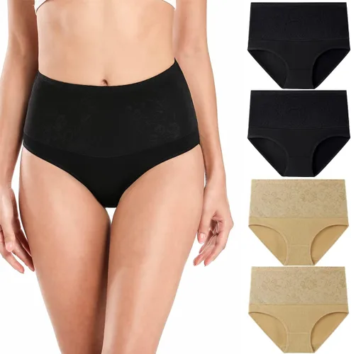 Vista 7 de wirarpa - Calzones elásticos de algodón para mujer, suaves, transpirables, de talle alto, cobertura completa, para mujer, multipaquete Beige