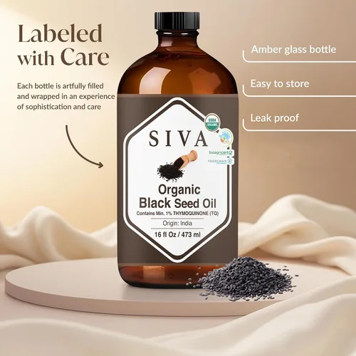 Vista 4 de Siva Black Seed Aceite orgánico de 16 oz (16.0 fl oz) Aceite portador orgánico prensado en frío prémium para cara, cuidado de la piel, masaje