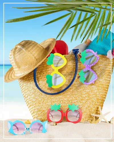 Vista 5 de Weewooday 12 pares de lentes de sol para niños, diseño de fresa, gato, flor, corazón, para fiesta, caricatura, para niños