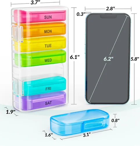 Vista 7 de ZIKEE Paquete de 7 pastilleros extra grande, pastillero portátil para 7 días para bolsillo, bolso, pastillero semanal con diseño de doble