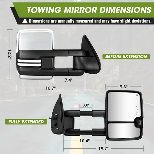 Vista 7 de Switchback Espejos de Remolque para Chevy Silverado GMC Sierra 2003-2007 Espejo Lateral con Señal de Giro Dinámica Luz de Marcha Lámpara de Respaldo