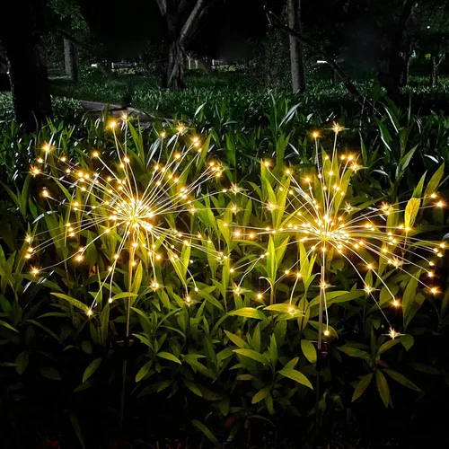 Vista 8 de JJGoo Luces solares para exteriores, fuegos artificiales, paquete de 2, 120 luces LED solares impermeables para exteriores, jardín, patio, valla
