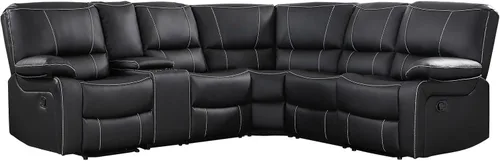 Vista 9 de EBELLO - Juego de sofá modular reclinable manual para sala de estar, sofá modular reclinable de piel sintética suave con consola central, portavasos