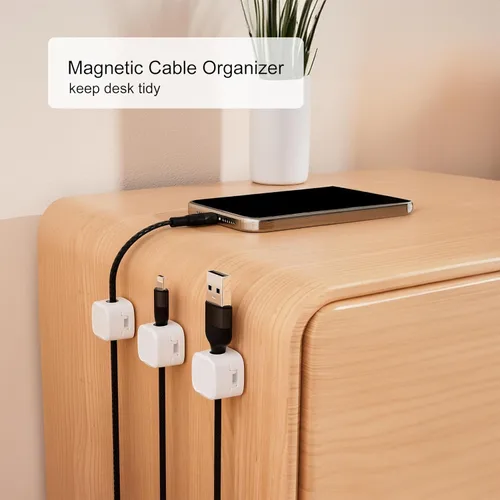 Vista 8 de Rangrak - Paquete de 6 clips magnéticos para cables, organizador de cables debajo del escritorio, organizador de cables adhesivo Rangrak