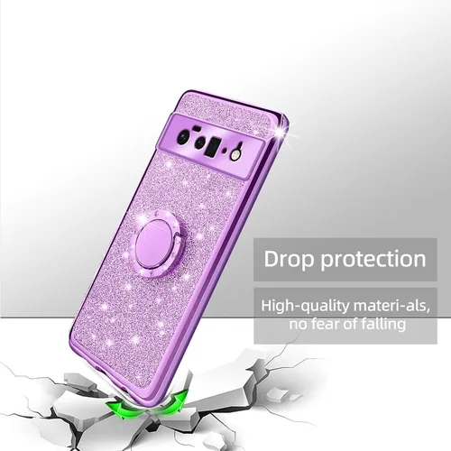 Vista 7 de Funda compatible con Google Pixel 6 Pro para mujer, con purpurina, suave, elegante, transparente, TPU de lujo, bonita funda protectora con correa
