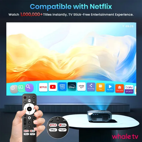 Vista 4 de [Compatible con Netflix/alto brillo] Proyector inteligente con WiFi 6 y Bluetooth 5.3, proyector de películas para exteriores 4K con Prime