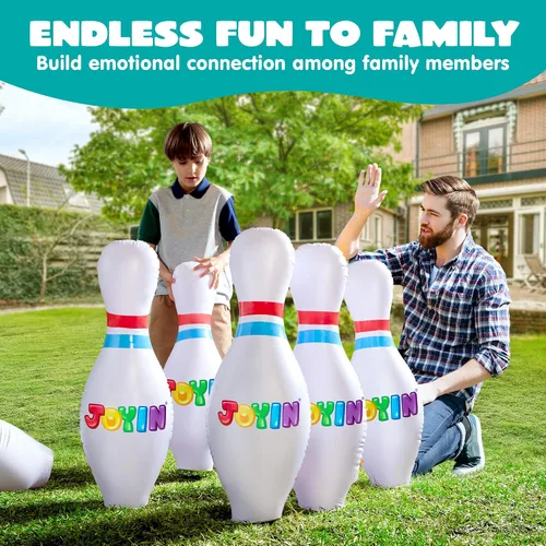 Vista 3 de JOYIN Juego de bolos inflables gigantes para niños y adultos, juegos para fiestas de Navidad y cumpleaños, juguetes educativos para desarrollar