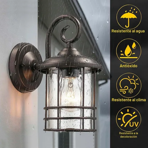 Vista 5 de MICSIU Luces de Porche de Bronce Frotado con Aceite para Pared Exterior, Lámparas Exteriores Impermeables Estilo Granja con Casquillos E26 y Negro