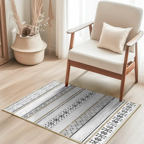 Vista 7 de BESTSWEETIE Alfombras de área de 2 x 3 pies para sala de estar, lavables, marroquíes, rústicas, geométricas neutrales, de pelo bajo