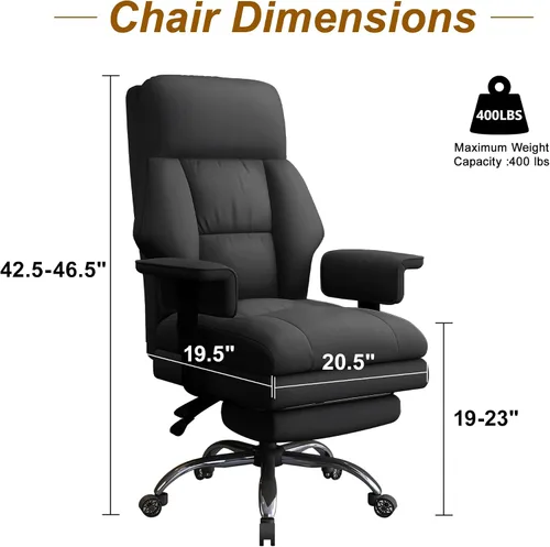 Vista 2 de Silla de oficina ejecutiva con ruedas, sillas de escritorio ergonómicas de piel sintética con reposapiés, respaldo alto, sillas