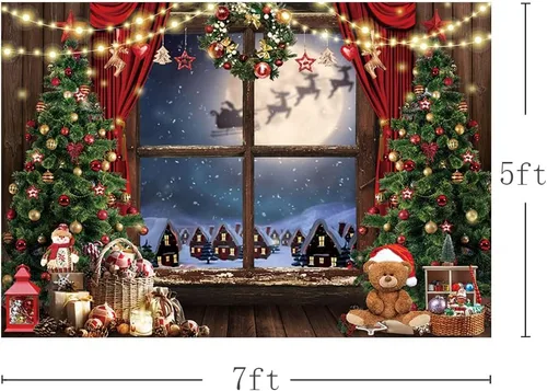 Vista 3 de MEHOFOND Telón de fondo de Navidad para fotografía de invierno, Papá Noel, árbol de Navidad, decoración de regalo de nieve, fiesta, Año Nuevo, fondo