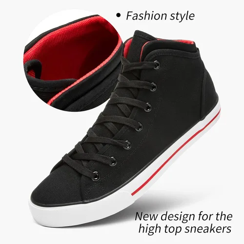 Vista 3 de yageyan Zapatillas altas de lona blancas para zapatos casuales de moda negra