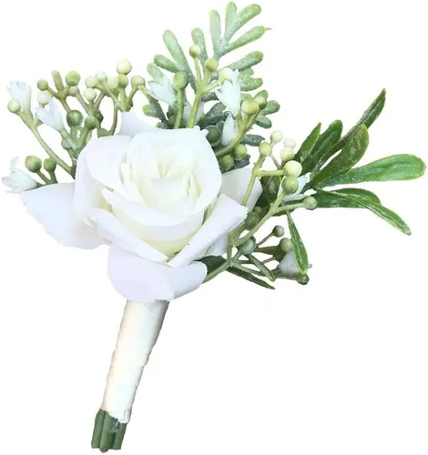 Vista 3 de 6 unids/lote Novio Boutonniere Hombre Mujer Novia Muñeca Ramillete Artificial Boda Flores Decoración Fiesta (marfil, Boutonniere)