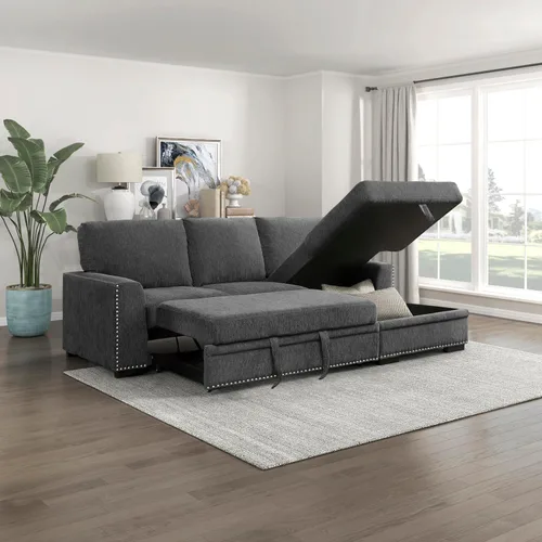 Vista 16 de Lexicon Sofá cama seccional moderno de mediados de siglo con diván de almacenamiento, sofá seccional extraíble, sofá seccional para sala de estar