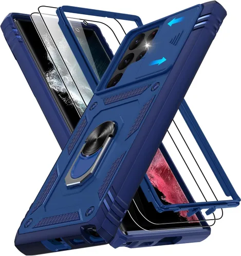 Vista 150 de Gritup Funda para Google Pixel 6 con cubierta deslizante para cámara y protector de pantalla (2 unidades), soporte de anillo giratorio 360°, funda