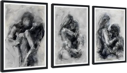 Vista 30 de Novatique 3 piezas de arte de pared sexy en blanco y negro para parejas desnudas, decoración de pared abstracta de amor para mujeres y hombres, arte