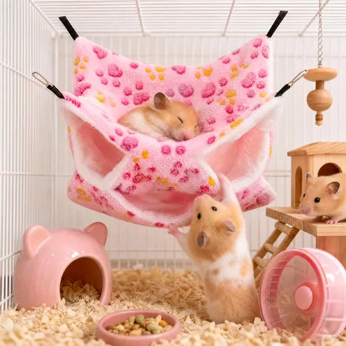 Vista 5 de Sadnyy Hamaca de 6 piezas de conejillo de indias y rata de tres capas, cama de hurón para animales pequeños, hamaca colgante para mascotas, hamaca