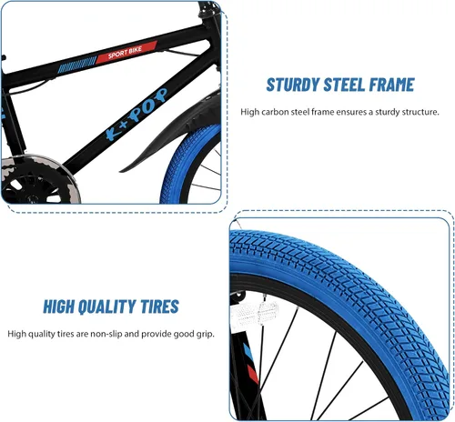 Vista 5 de Bicicleta infantil de 20 pulgadas estilo BMX, bicicletas para niñas y niños de 8 a 12 años, bicicleta de una sola velocidad para niños y niñas