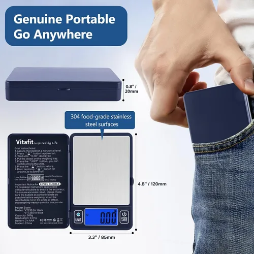 Vista 3 de Vitafit Báscula digital de gramo de 17.64 oz en 0.00 oz, alta precisión garantizada por burbuja de nivel incorporada, báscula profesional desde