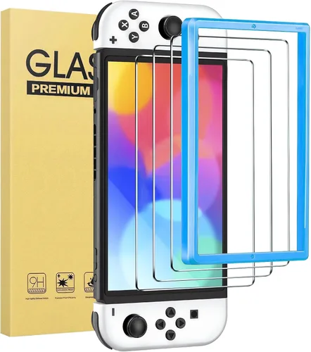 Vista 7 de 3 Pack Tempered Glass for Nintendo switch Screen Protector 6.9 Inch 2017, Bubble free shockproof easy Installation with Alignment Frame