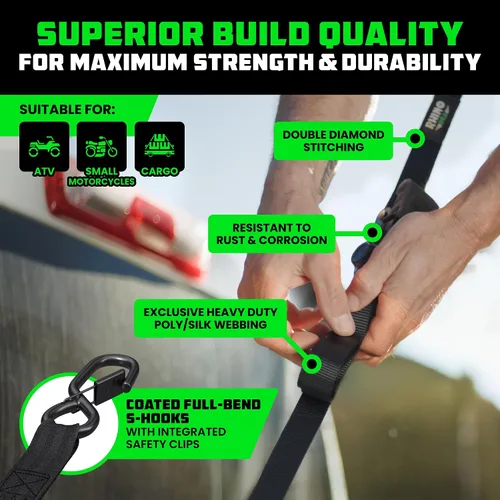Vista 3 de Rhino USA Correas de trinquete retráctiles (paquete de 2) – 1 pulgada x 10 pies (1,209 libras de resistencia a la rotura) – Correas de amarre auto