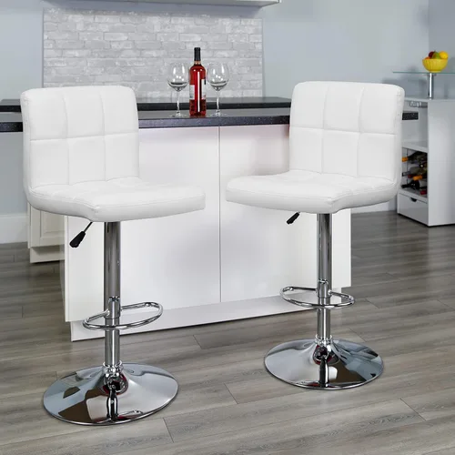Vista 2 de Flash Furniture Alexandra - Juego de 2 taburetes de bar de vinilo acolchado blanco contemporáneo con base cromada