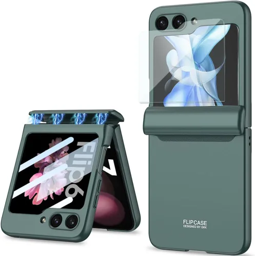 Vista 17 de Protección magnética de bisagra y funda protectora de cámara de lente integrada para Samsung Galaxy Z Flip 4 (negro)
