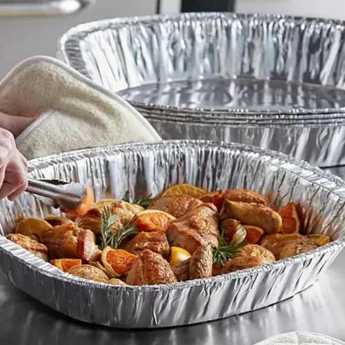 Vista 8 de Bandeja de aluminio ovalada extragrande desechable y duradera para el Día de Acción de Gracias – 100% reciclable: perfecta para hornear y asar