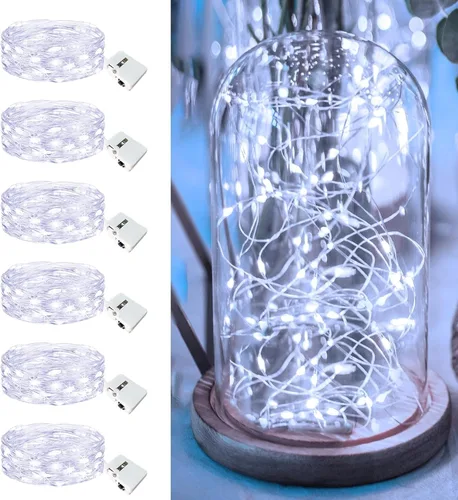 Vista 23 de Paquete de 12 luces de hadas que funcionan con pilas, 20 luces LED parpadeantes de 7 pies, 3 modos, mini luces a granel impermeables para tarros