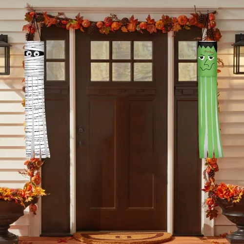 Vista 2 de Mummy Windsock - Calcetines de viento suaves e impermeables con bandera de Halloween, 2 piezas, lavables a máquina, secado rápido, bandera colgante