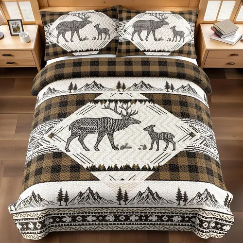 Vista 21 de Juego de 3 piezas de colcha tamaño King para cabaña, reversible, navideño, rústico, de microfibra, suave, ligera, de granja, con 2 fundas de 2-Oso