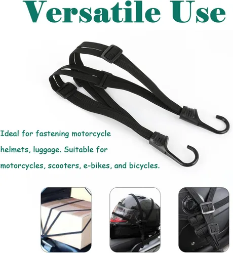 Vista 4 de Paquete de 2 cuerdas elásticas retráctiles para casco de motocicleta de 24 pulgadas, correa elástica retráctil con 2 ganchos (negro)