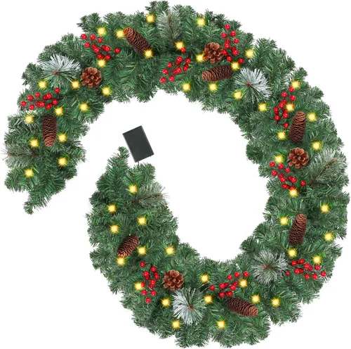 Vista 9 de CCINEE Guirnalda de Navidad de 6 pies con luces, guirnalda de Navidad artificial preiluminada con 20 luces LED, funciona con pilas, guirnalda