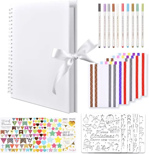 Vista 16 de GOTIDEAL Álbum de recortes de 7 x 7 pulgadas con marcadores metálicos, 40 páginas, álbumes de fotos de papel kraft para bodas y aniversarios