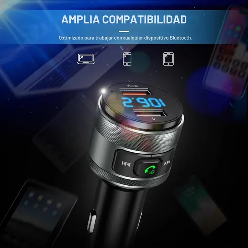 Vista 5 de IMDEN Transmisor FM Bluetooth 6.0 para adaptador de coche con reproductor
