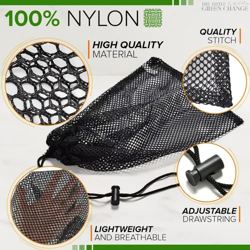 Vista 3 de 10 piezas de bolsas pequeñas de malla – Bolsas de nylon de malla con cordón de 11.8x7.48" – Ligeras, transpirables, reutilizables