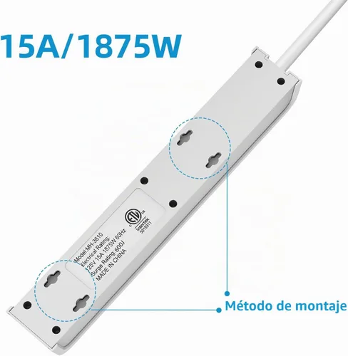 Vista 7 de Regleta protectora de sobretensiones, cable de extensión de 4 pies, protección contra sobretensiones de 600 julios, protección múltiple de 6 tomas