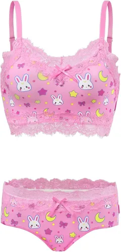 Vista 4 de Littleforbig Conjunto de ropa de dormir de encaje para mujer, ropa de dormir con tirantes y pantalones cortos, lencería bralette conjunto de ropa